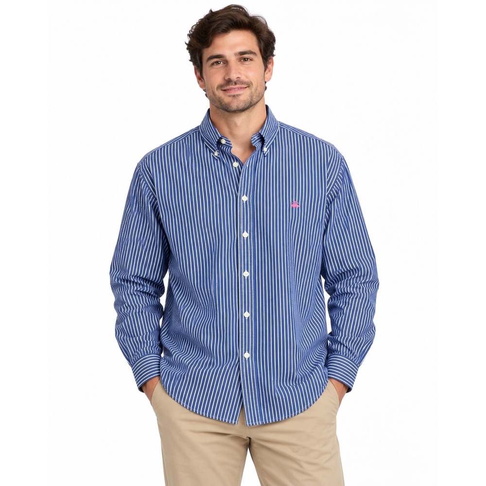 Brooks Brothers 346 Mens Large Blue White Striped Cotton Button Down Shirt
